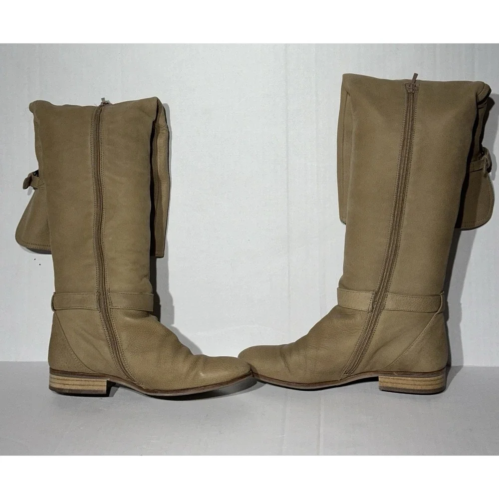 Zara Size 10 Knee High Boots Tan Buckle Strap Equestrian Style